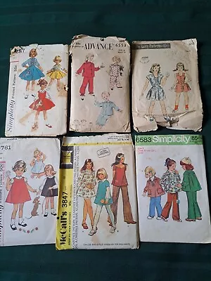 Lot Of 6 Vintage Childrens Sewing Patterns 1940s 1950s 1960s 1970s • $6.95