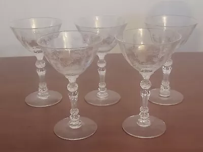 Fostoria CHINTZ Elegant Glass ETCHED Pattern 5  LIQUOR COCKTAIL Stems Set Of 5 • $35.01