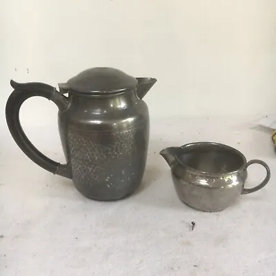 £10 • Buy Vintage Warric Hammered Pewter Coffee Pot And Milk Jug 