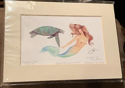 Robert Kline Sea Maiden  Mermaid Signed Matted Print Sea Green Turtle Art 5”x7” • $25