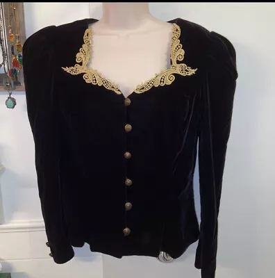 80's Beri Protas Cachet Black Velvet Peplum Jacket W/Sweetheart Neckline 11/12 • $38