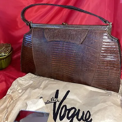 Vintage Original STERLING Brown Lizard Purse Handbag 14.5”x8” • $37.99