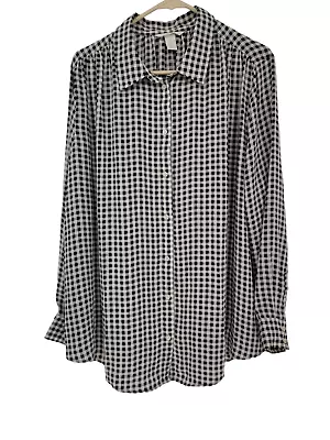 H&M Size XL Womens Top Plaid Gingham Long Sleeve Button Up Blouse NWT • $22