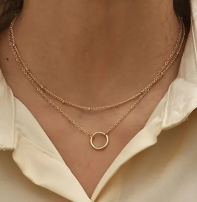 Round Charm Pendant Layered Necklace Chocker Gold Silver  • £2.99