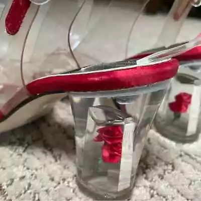 Vintage J. Renee Lucite And Red Satin And Roses Peep Toe Shoes~~Size 5 1/2 • $25