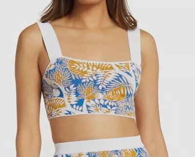 $58.47 • Buy $145 STAUD Women's Blue Multi Zola Leaf Print Square-Neck Crop Top Size L