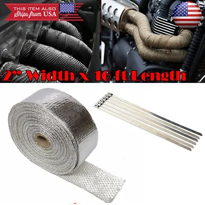 2  15ft Exhaust Header Downpipe Pipe Chrome Heat Wrap W/ 6 Ties For Honda Acura • $17.74