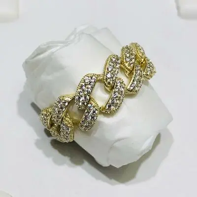 Yellow Gold Sterling Silver White Sapphire Pave Cuban Link Eternity Ring Size 8 • $72