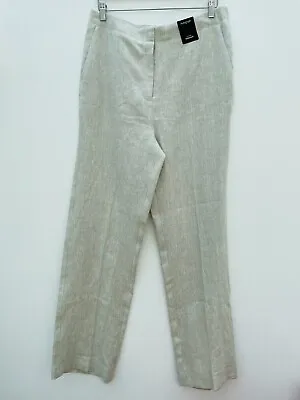 NEW M&S AUTOGRAPH Sz 14 R Oatmeal IRISH LINEN TROUSERS High Rise Straight RP£59 • £11.99