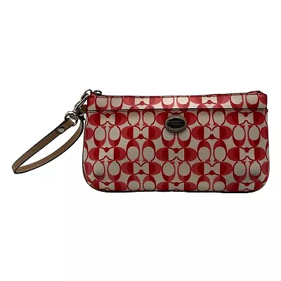 Coach White & Pomegranate Coated Canvas Peyton Dream Wristlet • $40