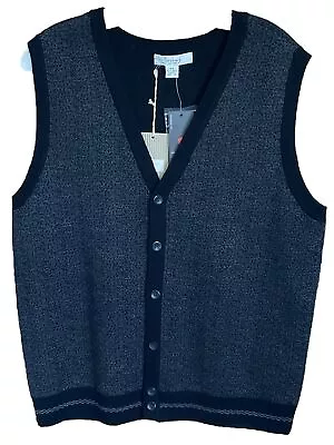 Men's TURNBURY Gray/black Merino Wool Cardigan Sweater Vest 40 Medium NWT • $37.99