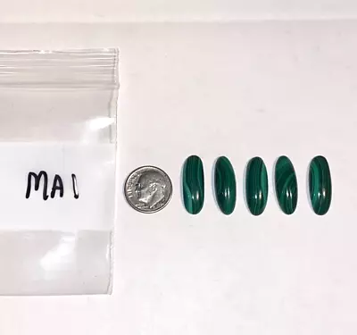 5 Pcs Natural Malachite Loose Gemstone Oval Cabochon Wholesale Lot 8 X 22 MM MA1 • $15.98