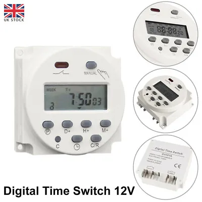 DC 12V 16A LCD Digital Timer Switch Electronic Power Programmable Time Relay UK • £8.91