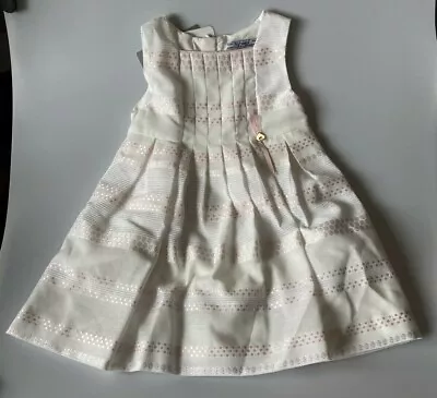 Mayoral Chic BNWT Girls 3 Years White & Pink Fit Flare Dress Special Occasion • £29