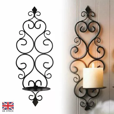 Black Wall Hanging Candle Stand Sconces Holder Swirling Vintage Home Decoration • £10.06