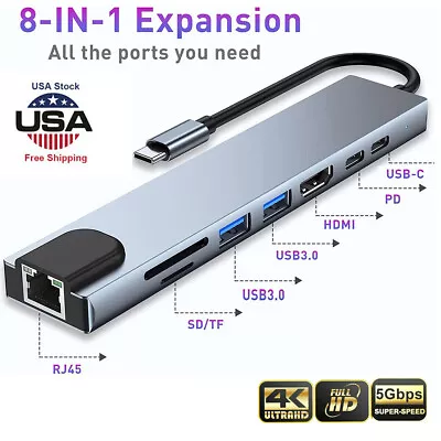 8-in-1 USB-C Hub Adapter Type-C Hub HDMI For MacBook Pro/Air IPad Pro Laptop • $21.99