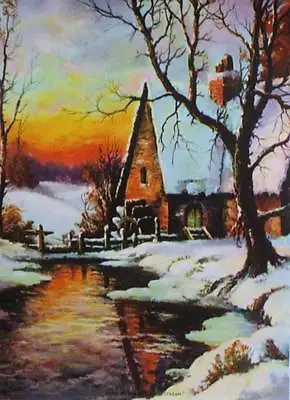 Vintage  Old Mill Moon Light Winter Snowy Steam William Thompson • $16.95
