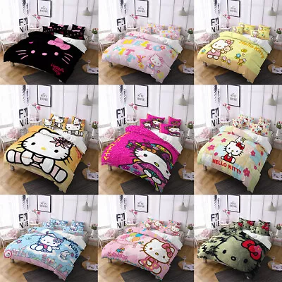 3D Kids Hello Kitty Comforter Cover Bedding Quilt Cover Duvet Cover Pillow Case • $48.47