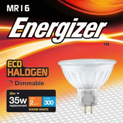 £8.99 • Buy Packs Of 28w (=35w) Energizer MR16 ECO Halogen Bulbs, 12v - Warm White (3000k)
