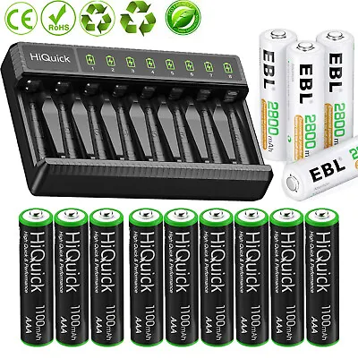 AAA AA Rechargeable Battery 1100 / 2800mAh 1.2V Ni-MH / Charger Lot EBL HiQuick • $42.99