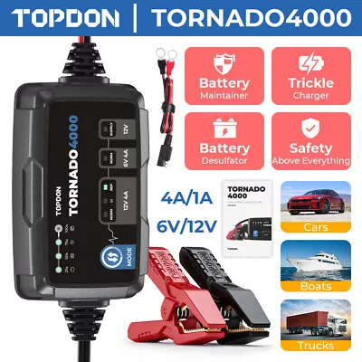 TOPDON 6/12 Volt 4 Amp Automotive Car Battery Charger Maintainer Smart Charger • $45.99