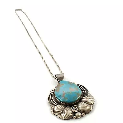 VO Sterling 925 Sterling Silver Turquoise Necklace Pendant Signed 18in 34.19g • $10.49