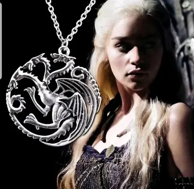 Game Of Thrones Daenerys Targaryen Three Headed  Dragon Chain Necklace Pendant • £3.50