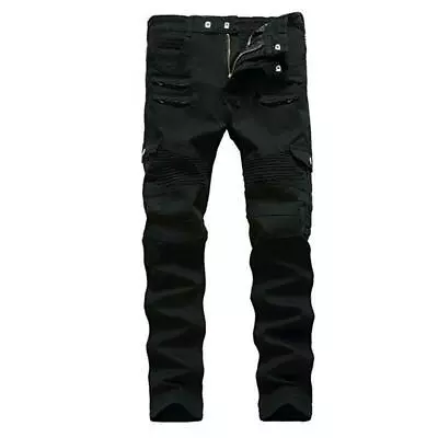Mens Punk Cotton Overalls Straight Jeans Multi-pockets Skinny Long Work Pants Sz • $56.78