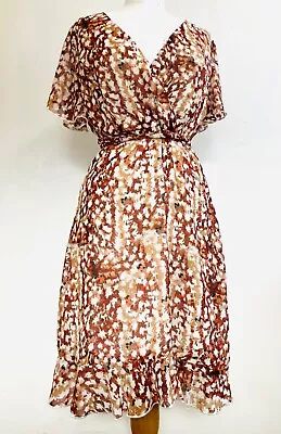 1970s Vintage Tea Dress Chiffon Floral Style Dress Size 12 Uk Wedding • £14.99