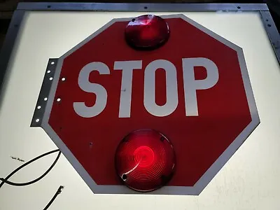 School Bus Metal STOP Sign W/ Lights Double Sided 12 Volt Man Cave Wall Art • $35