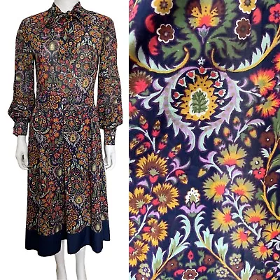 Vintage 1970s Liberty Print Tana Lawn Cotton Dress Long Sleeve Pussy Floral 8-10 • £29.99