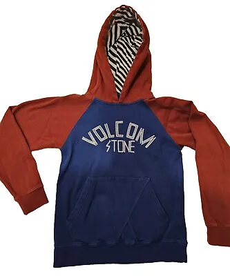 Volcom Erkey Boys Med Pullover Hoodie With Contrast Hood Lining Brick Red & Blue • $12.88