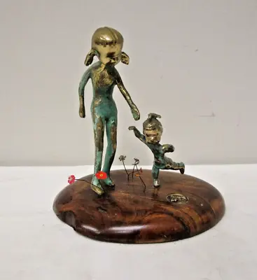 Malcolm Moran Bronze Sculpture 1972 Children W Flowers On Wood Base • $175