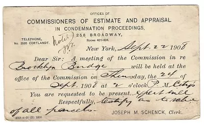NEW YORK CITY NY Postal Card COMMISSIONERS Condemnation/Brooklyn Bridge BROADWAY • $5.95