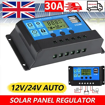 £8.70 • Buy 30A PWM Solar Panel Charge Controller Regulator 12V/24V Auto Dual USB Battery