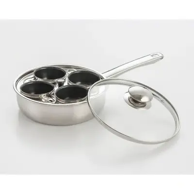 Professional 4-Cup Stainless Steel Egg Poacher With Glass Lid • $27.32
