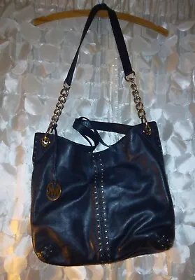 Michael Kors Uptown Astor Blue Leather Large Silver Studded Hobo Bag • $129.95