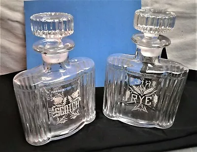 2 Antique Liquor Decanters Scotch And Rye White Embossed Lettering • $97.50