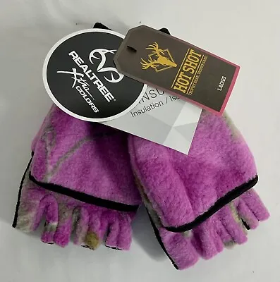 Hot Shot Ladies Pink Realtree Camo Fleece Pop Top Mittens Gloves M/L Ship Free • $16.99