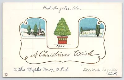 Christmas~Tree In Pot~Split Winter Scene~Art Deco~Gold~Emb~Stecher 431c~1921 PC • $3
