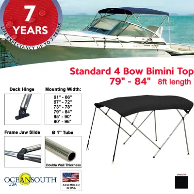 Standard BIMINI TOP 4 Bow Boat Cover Black 79 -84  Wide 8ft Long W/ Rear Poles • $159.60