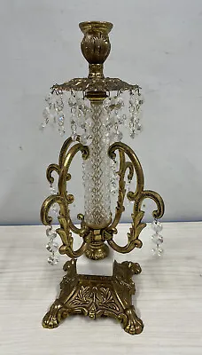 $89 • Buy  Vintage Candelabra Tall Brass Marble Crystals 15  Tall Amazing Piece! See Pics