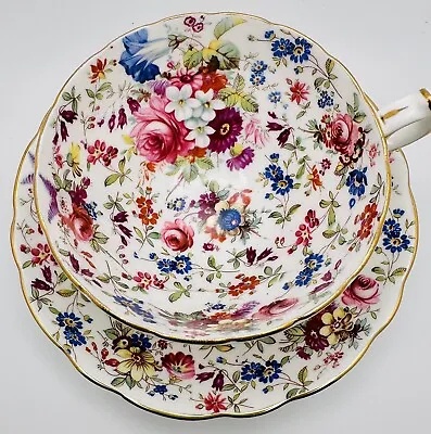 Hammersley Rose Floral Chintz Signed Cup & Saucer Vintage England Teacup 1 • $29.99