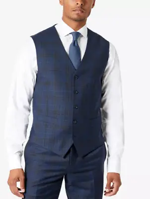 TALLIA Men's Slim-Fit Plaid Suit Vest Navy Brown XXL 2XL • $7.85