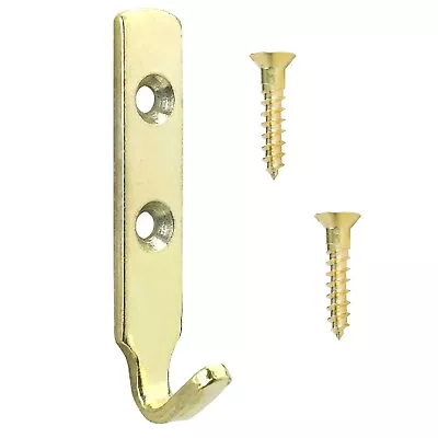 Heavy Duty Brass Hook J Picture Mirror Wall Coat & Screws 62mm • £2.49