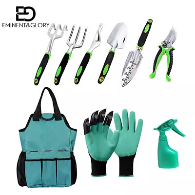 Garden Tools Kit 9 Piece Gardening Set & Oxford Bag Gloves DIY Planting Tools • £14.95