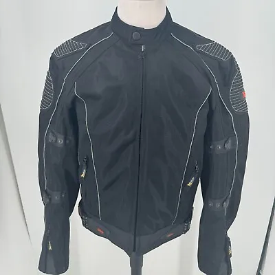 Xelement MENS Black Nylon Full Zip Reflective Piping Motorcycle Coat Jacket L • $74.97