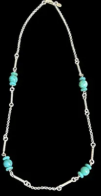 Milor Italy 925 Sterling Silver Turquoise Bead Chain Necklace 20” Rare • $45