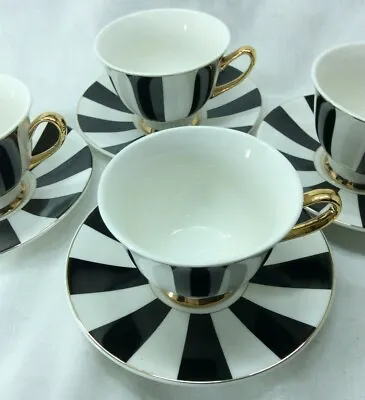 £32 • Buy Set Of Qty.4 Black And White Stripy Cups And Saucers In Standard Packaging
