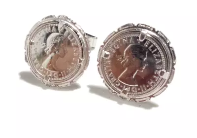 Set Of Fabulous Sterling Silver Frame Six Pence Coin Cufflinks Dated 1962/ 1966 • $9.99